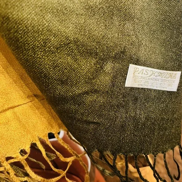 Silk & Pashmina Scarf – Golden Olive Elegance- NWT - Picture 6 of 14